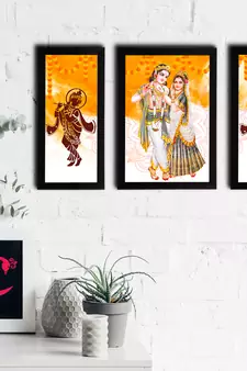 eCraftIndia Set of 3 Radha Krishna Satin Matt Texture UV Art Painting