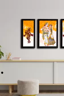 eCraftIndia Set of 3 Radha Krishna Satin Matt Texture UV Art Painting