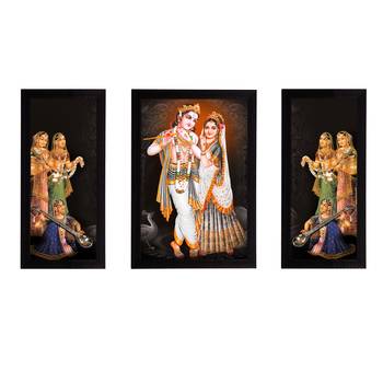 eCraftIndia Set of 3 Radha Krishna Satin Matt Texture UV Art Painting 1
