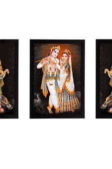 eCraftIndia Set of 3 Radha Krishna Satin Matt Texture UV Art Painting