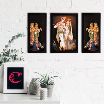 eCraftIndia Set of 3 Radha Krishna Satin Matt Texture UV Art Painting 2