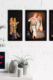 eCraftIndia Set of 3 Radha Krishna Satin Matt Texture UV Art Painting