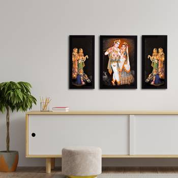 eCraftIndia Set of 3 Radha Krishna Satin Matt Texture UV Art Painting 3