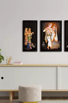 eCraftIndia Set of 3 Radha Krishna Satin Matt Texture UV Art Painting