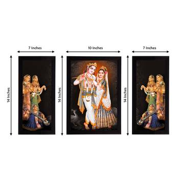 eCraftIndia Set of 3 Radha Krishna Satin Matt Texture UV Art Painting 4