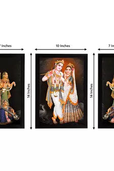 eCraftIndia Set of 3 Radha Krishna Satin Matt Texture UV Art Painting