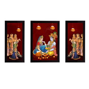 eCraftIndia Set of 3 Radha Krishna Satin Matt Texture UV Art Painting 1