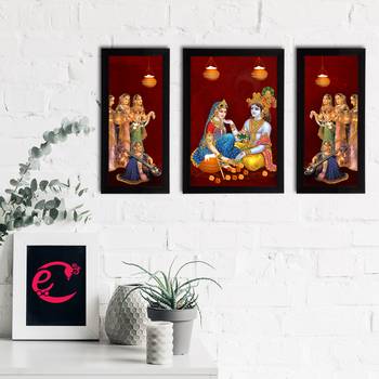 eCraftIndia Set of 3 Radha Krishna Satin Matt Texture UV Art Painting 2