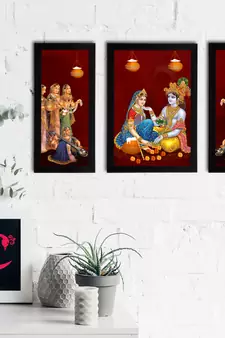 eCraftIndia Set of 3 Radha Krishna Satin Matt Texture UV Art Painting