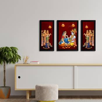 eCraftIndia Set of 3 Radha Krishna Satin Matt Texture UV Art Painting 3