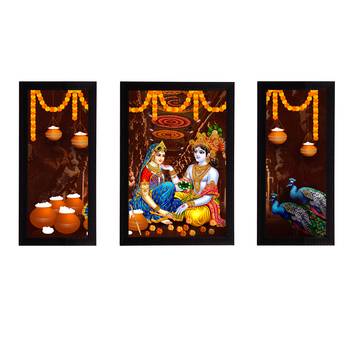 eCraftIndia Set of 3 Radha Krishna Satin Matt Texture UV Art Painting 1