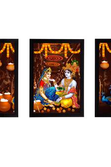 eCraftIndia Set of 3 Radha Krishna Satin Matt Texture UV Art Painting