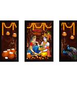 eCraftIndia Set of 3 Radha Krishna Satin Matt Texture UV Art Painting