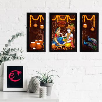 eCraftIndia Set of 3 Radha Krishna Satin Matt Texture UV Art Painting 2