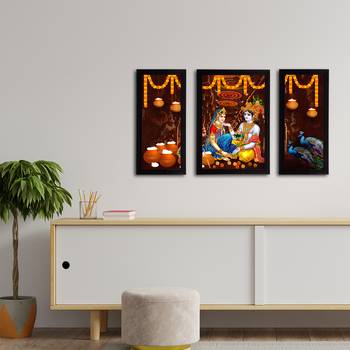eCraftIndia Set of 3 Radha Krishna Satin Matt Texture UV Art Painting 3