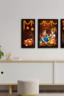 eCraftIndia Set of 3 Radha Krishna Satin Matt Texture UV Art Painting