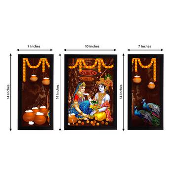 eCraftIndia Set of 3 Radha Krishna Satin Matt Texture UV Art Painting 4