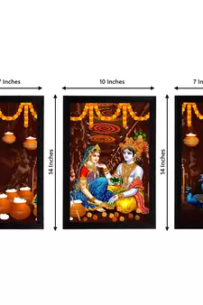 eCraftIndia Set of 3 Radha Krishna Satin Matt Texture UV Art Painting