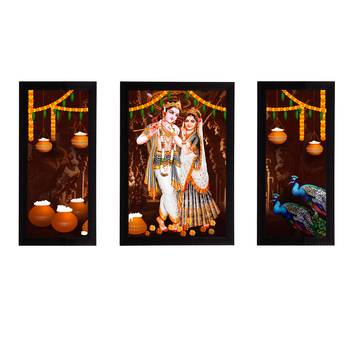 eCraftIndia Set of 3 Radha Krishna Satin Matt Texture UV Art Painting 1