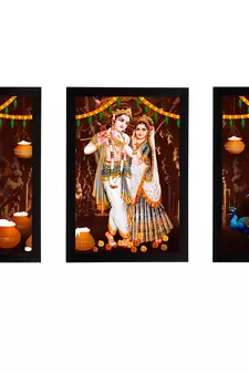 eCraftIndia Set of 3 Radha Krishna Satin Matt Texture UV Art Painting