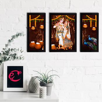 eCraftIndia Set of 3 Radha Krishna Satin Matt Texture UV Art Painting 2