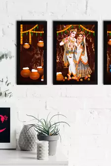 eCraftIndia Set of 3 Radha Krishna Satin Matt Texture UV Art Painting
