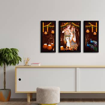 eCraftIndia Set of 3 Radha Krishna Satin Matt Texture UV Art Painting 3
