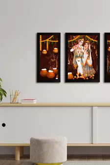 eCraftIndia Set of 3 Radha Krishna Satin Matt Texture UV Art Painting