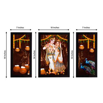 eCraftIndia Set of 3 Radha Krishna Satin Matt Texture UV Art Painting 4