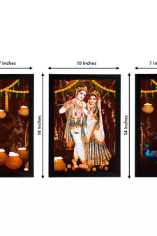 eCraftIndia Set of 3 Radha Krishna Satin Matt Texture UV Art Painting