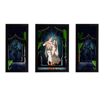 eCraftIndia Set of 3 Radha Krishna Satin Matt Texture UV Art Painting 1