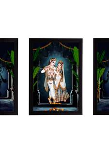eCraftIndia Set of 3 Radha Krishna Satin Matt Texture UV Art Painting