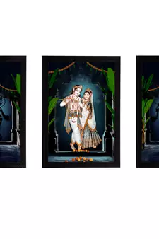 eCraftIndia Set of 3 Radha Krishna Satin Matt Texture UV Art Painting