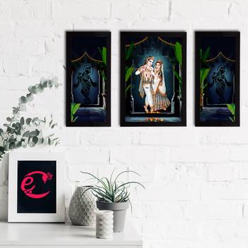 eCraftIndia Set of 3 Radha Krishna Satin Matt Texture UV Art Painting 2
