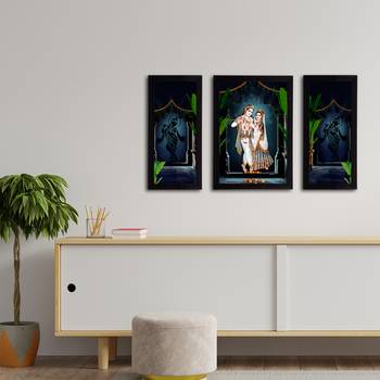 eCraftIndia Set of 3 Radha Krishna Satin Matt Texture UV Art Painting 3