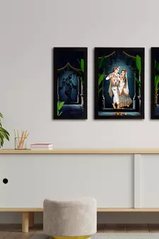 eCraftIndia Set of 3 Radha Krishna Satin Matt Texture UV Art Painting