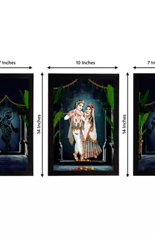 eCraftIndia Set of 3 Radha Krishna Satin Matt Texture UV Art Painting