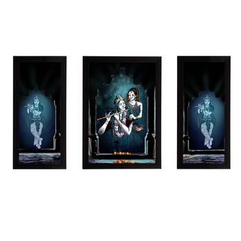 eCraftIndia Set of 3 Radha Krishna Satin Matt Texture UV Art Painting 1