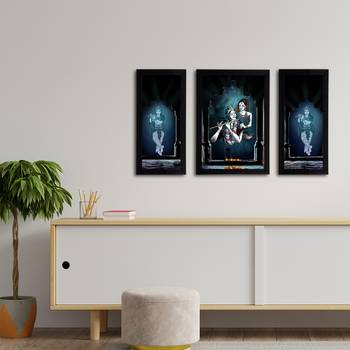 eCraftIndia Set of 3 Radha Krishna Satin Matt Texture UV Art Painting 3
