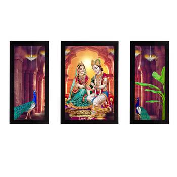 eCraftIndia Set of 3 Radha Krishna Satin Matt Texture UV Art Painting 1