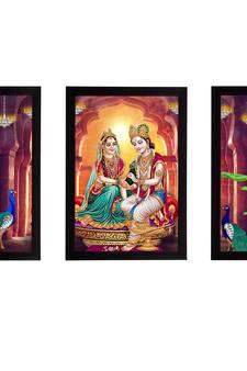 eCraftIndia Set of 3 Radha Krishna Satin Matt Texture UV Art Painting