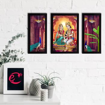 eCraftIndia Set of 3 Radha Krishna Satin Matt Texture UV Art Painting 2