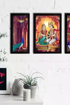 eCraftIndia Set of 3 Radha Krishna Satin Matt Texture UV Art Painting