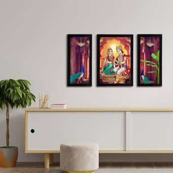 eCraftIndia Set of 3 Radha Krishna Satin Matt Texture UV Art Painting 3