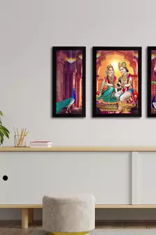 eCraftIndia Set of 3 Radha Krishna Satin Matt Texture UV Art Painting