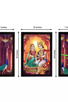 eCraftIndia Set of 3 Radha Krishna Satin Matt Texture UV Art Painting