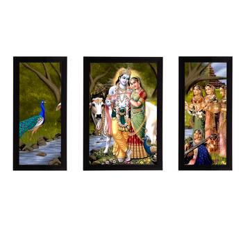 eCraftIndia Set of 3 Radha Krishna Satin Matt Texture UV Art Painting 1
