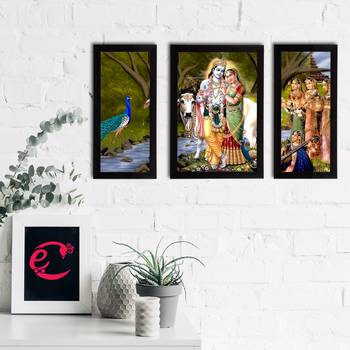 eCraftIndia Set of 3 Radha Krishna Satin Matt Texture UV Art Painting 2