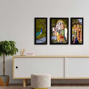eCraftIndia Set of 3 Radha Krishna Satin Matt Texture UV Art Painting 3