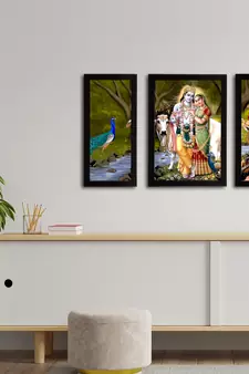 eCraftIndia Set of 3 Radha Krishna Satin Matt Texture UV Art Painting